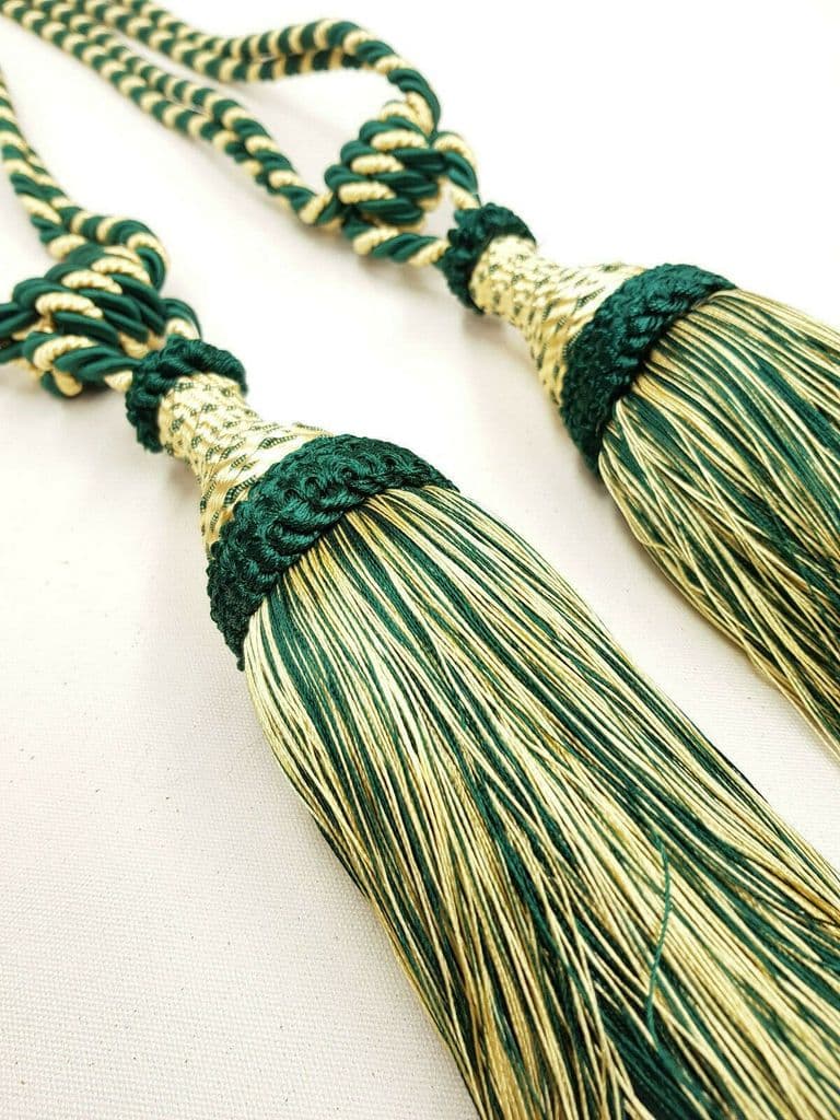 2 Prince Green & Yellow Curtain Tassel Tiebacks Tie Backs PAIR Cord ...